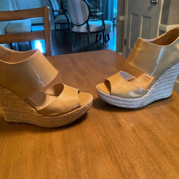 Jimmy Choo Lagoon Nude Patent Leather Wide Ankle Strap Espadrilles. Size 39/8.5 - Picture 4 of 16